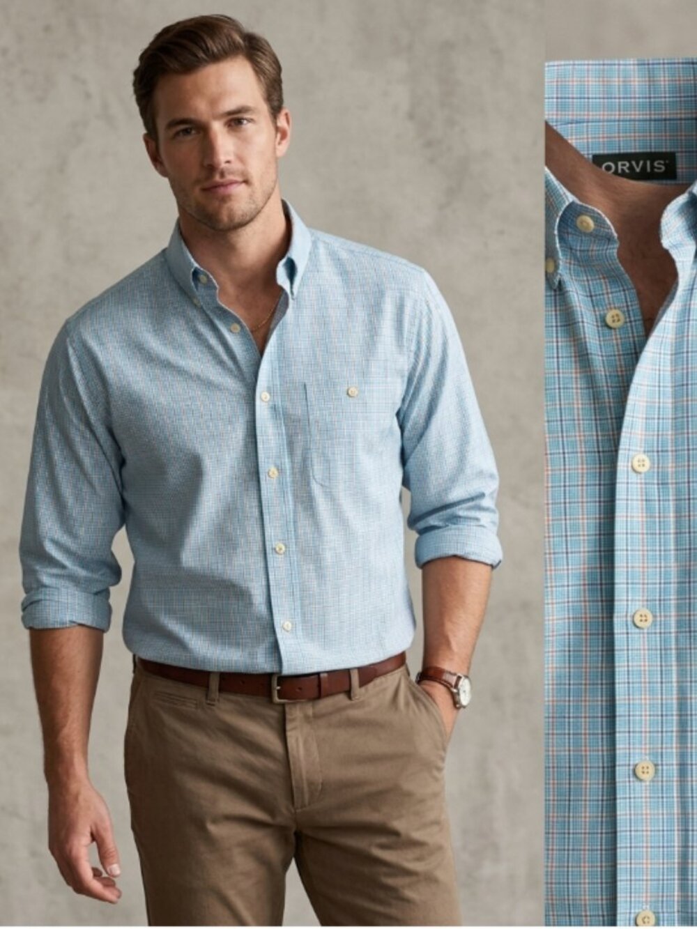 Orvis Men's Large Country Twill Long-Sleeve Button-Down Shirt